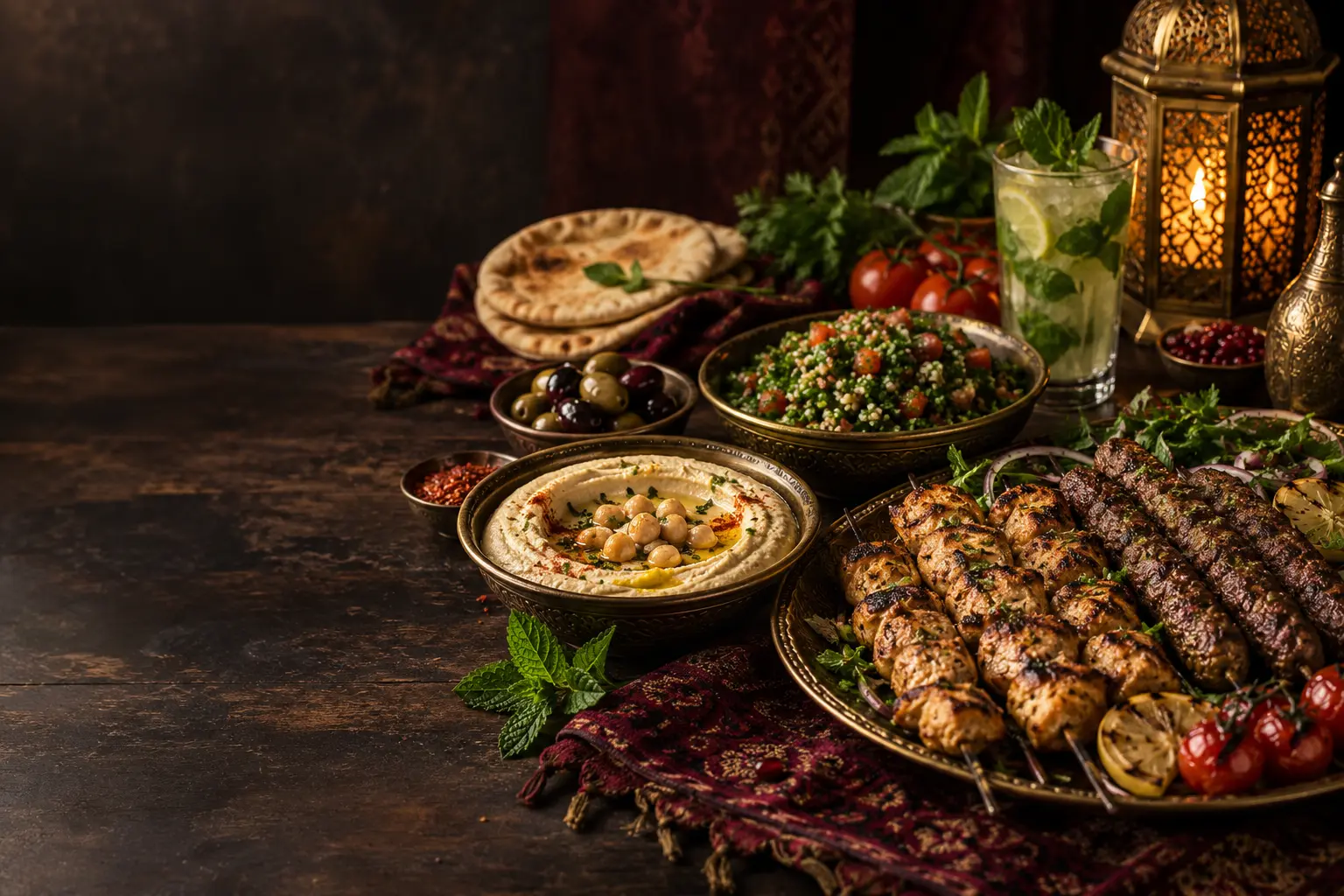 Illustrative hummus with olive oil and chickpeas